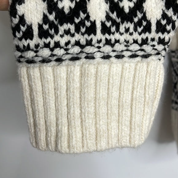 MANGO Women's Jacquard Knitted Sweater White Black Sz XL Fair Isle Cable Knit - Picture 5 of 12